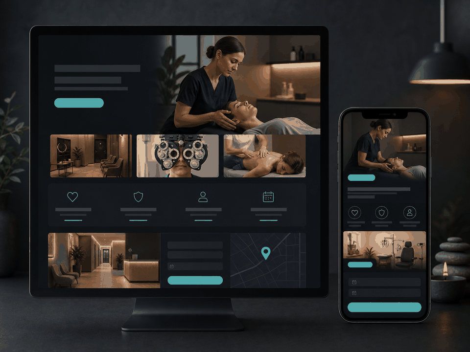 Hemsida för klinik eller vårdföretag med bokningsorienterad layout